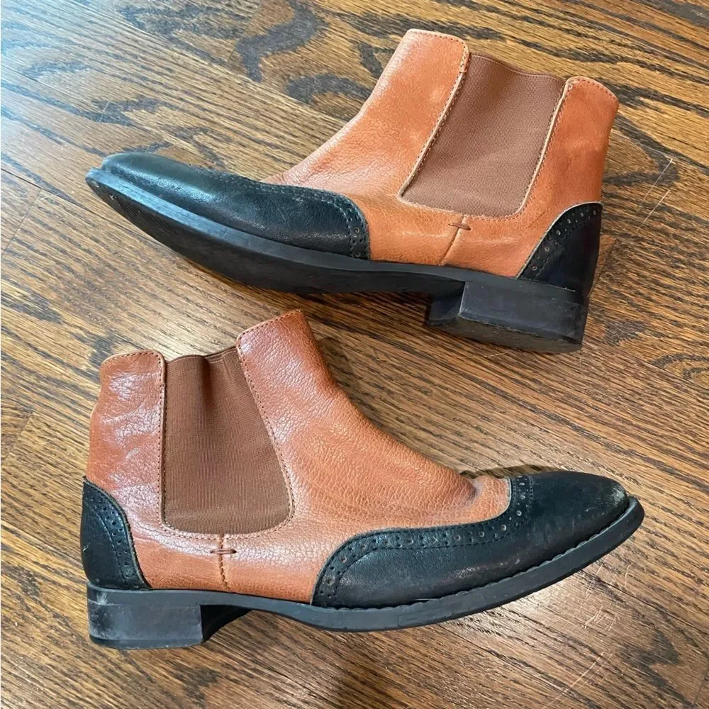 ILENIA P. Brown & Black Two Tone Leather Brogue Boots